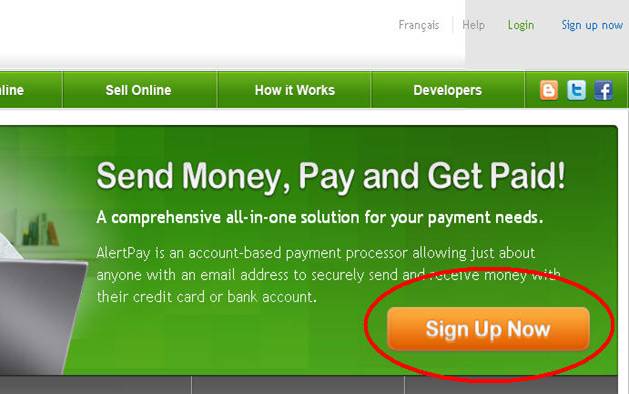 Регистрация в AlertPay
